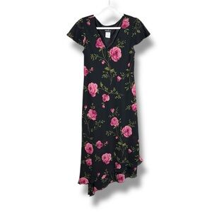 Y2K Positive Attitude Rose Floral Asymmetrical Hem Midi Dress Size 10